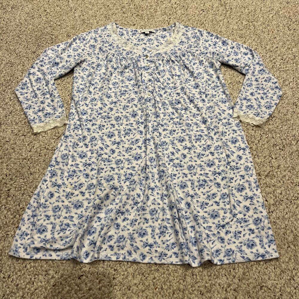 Eileen West Lace Trim Nightgown Sz S Floral Feminine Knee Length Trad Wife